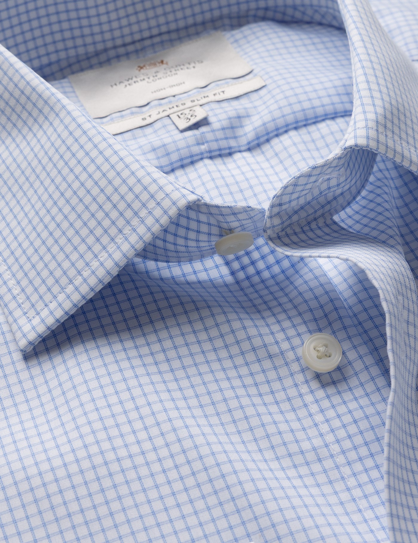 & Slim Fit Blue & Check Non Iron Shirt 18" collar 38" sleeve