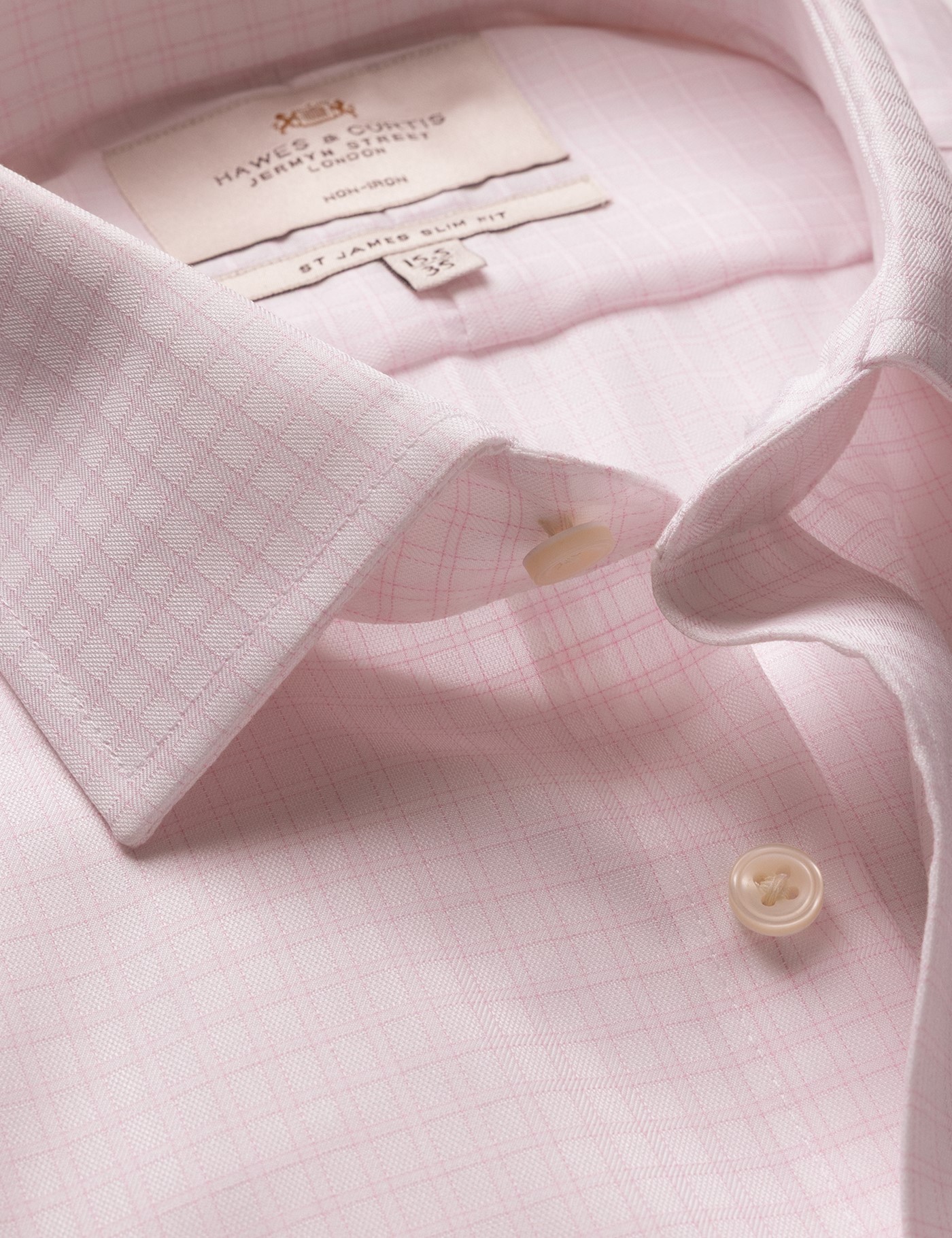 & Slim Fit Pink & Check Non Iron Shirt 15.5" collar 34" sleeve