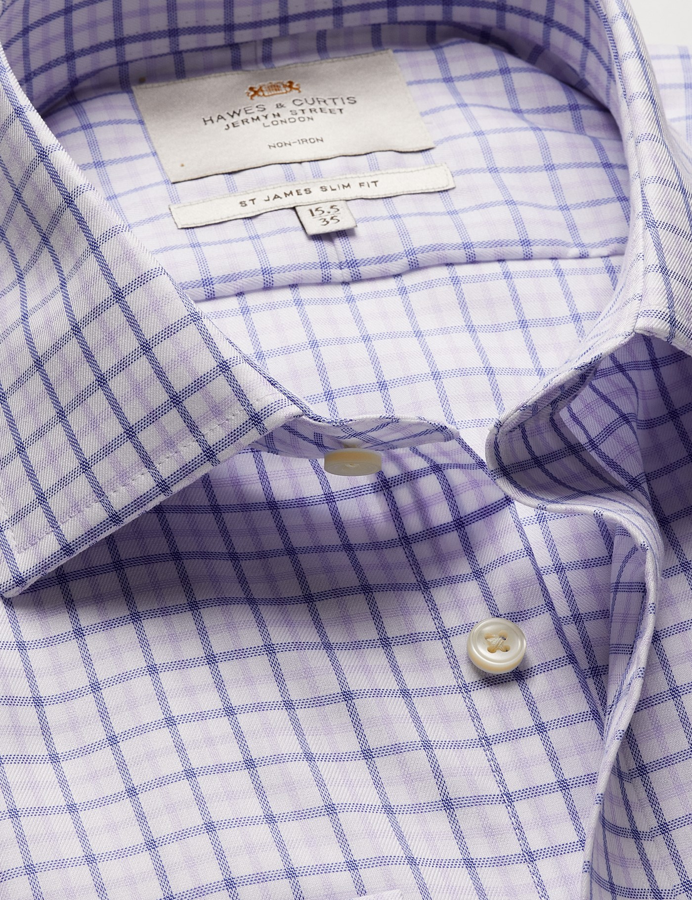 Hawes & Curtis Slim Fit Blue & Lilac Check Non-Iron Shirt Size: 17.5" collar, 36" sleeve