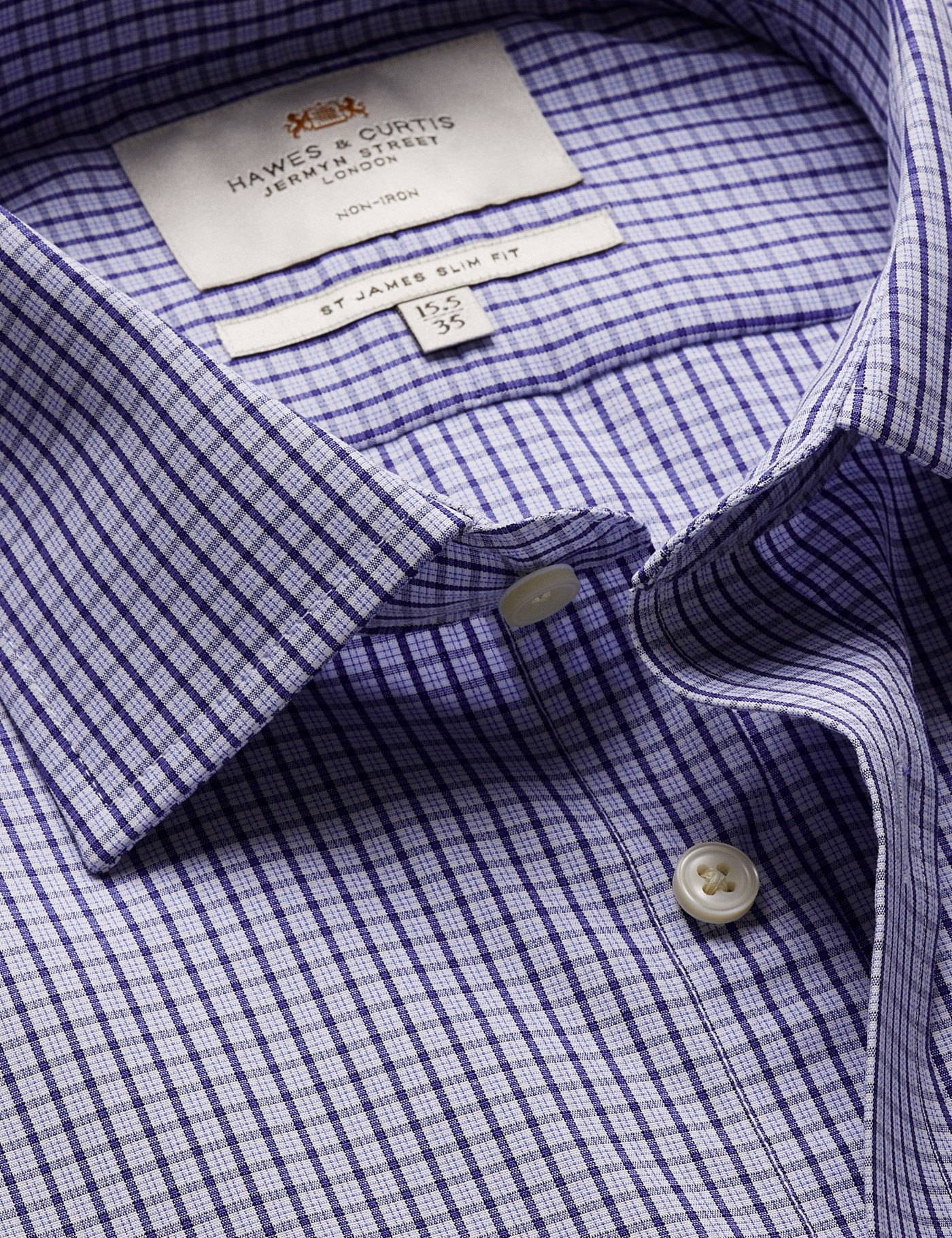 Hawes & Curtis Slim Fit Navy & Blue Check Non-Iron Shirt Size: 16.5" collar, 36" sleeve image 2