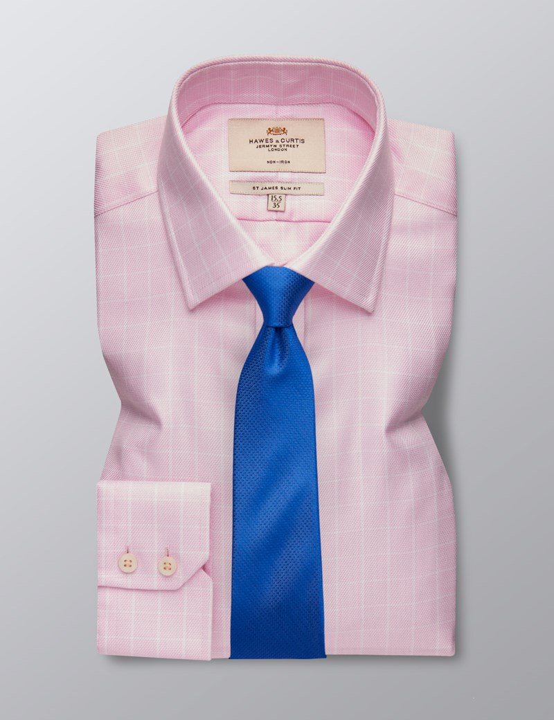 Men's Formal Pink & White Textured Grid Check Slim Fit Shirt - Single ...