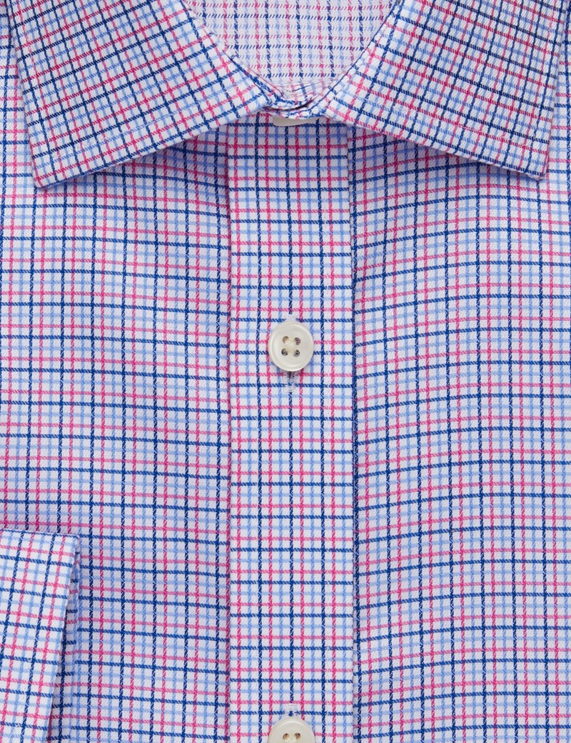 Men's Formal Pink and Blue Multi Check Slim Fit Shirt - Single Cuff ...