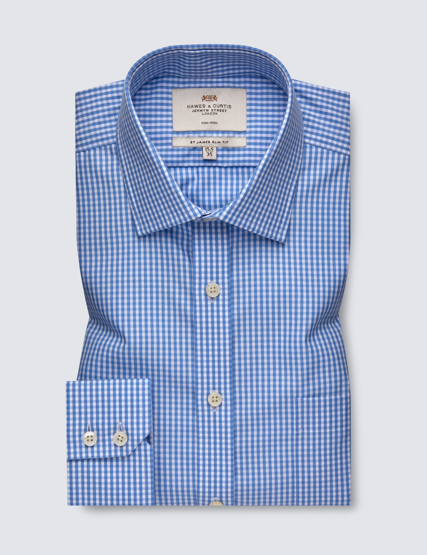Non Iron Gingham Check Men's Slim Fit Shirt with Single Cuff and Chest ...
