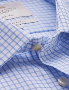 Non Iron Men's Light Blue & White Check Slim Fit Shirt with Single Cuffs 