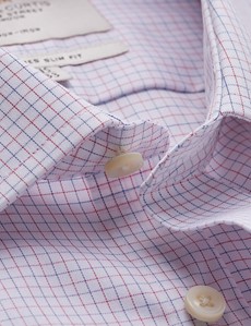 Non Iron Men's Red & Navy Check Slim Fit Shirt with Single Cuffs