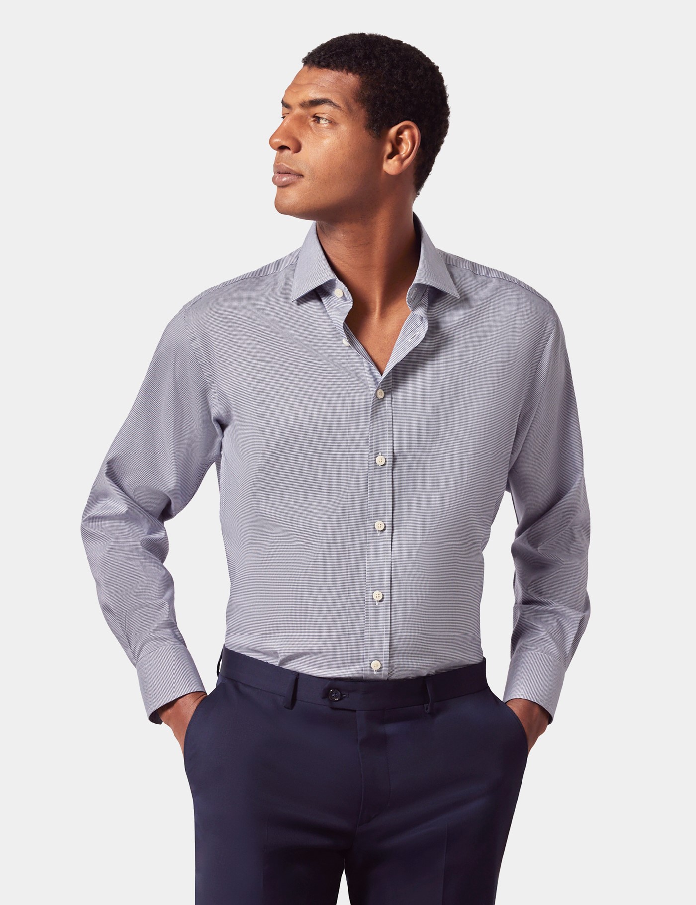 & Slim Fit Navy & Dogtooth Shirt 15.5" collar 36" sleeve