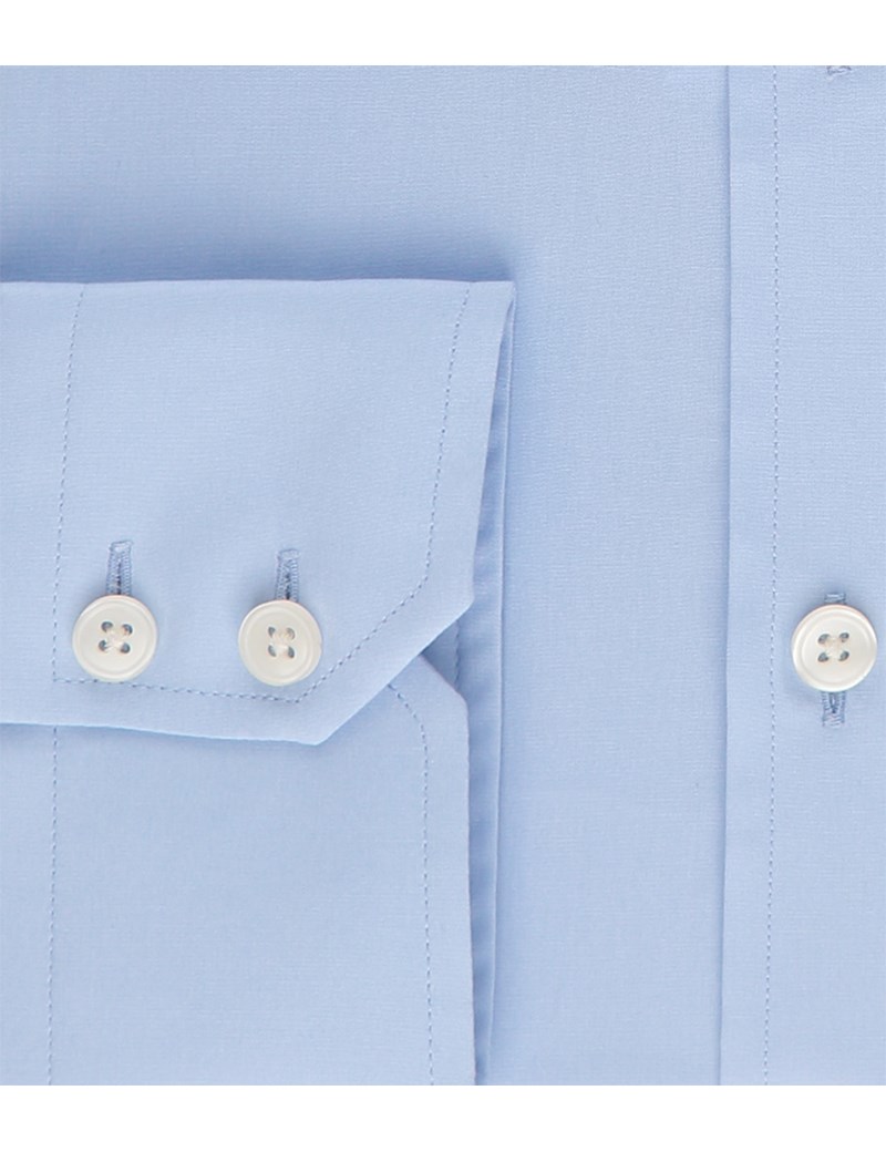 Men's Business Blue Poplin Slim Fit Shirt - Single Cuff - Easy Iron