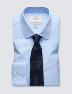 Men's Business Blue Poplin Slim Fit Shirt - Single Cuff - Easy Iron