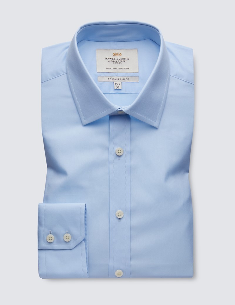Men's Formal Blue Poplin Slim Fit Shirt - Single Cuff - Easy Iron