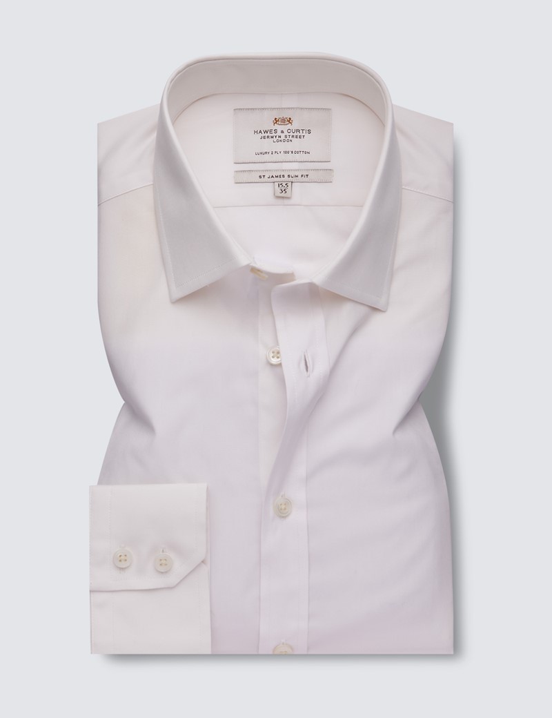 Easy Iron Ivory Relaxed Slim Fit Shirt with Semi Cutaway Collar - Single Cuffs