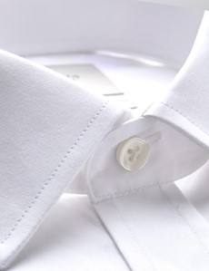 White Poplin Slim Fit Shirt with Semi Cutaway Collar - Single Cuffs