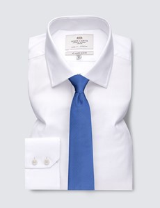 Easy Iron White Twill Relaxed Slim Fit Shirt With Semi Cutaway Collar - Single Cuffs