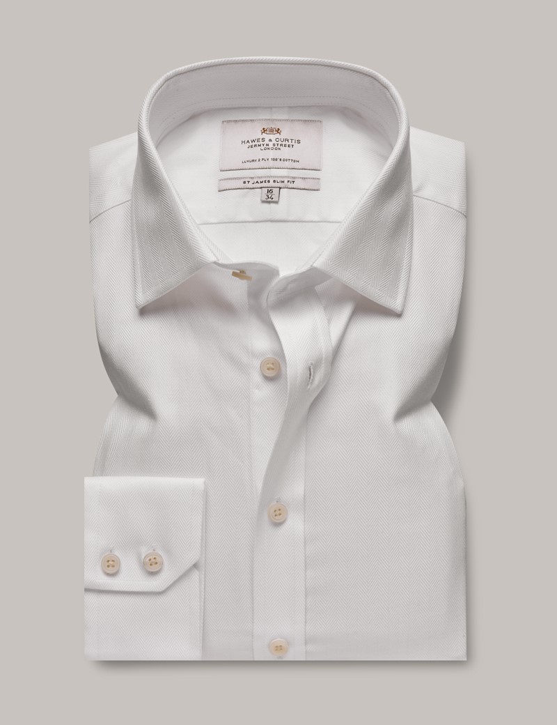 Men's White Herringbone Slim Shirt