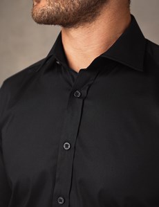 Men's Formal Black Slim Fit Cotton Stretch Shirt - Single Cuff