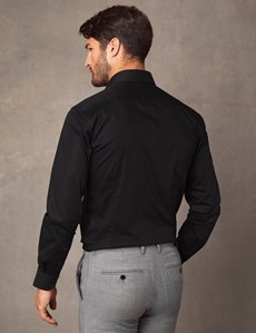 Men's Formal Black Slim Fit Cotton Stretch Shirt - Single Cuff