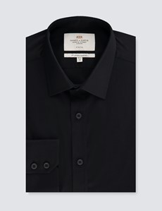 Men's Business  Black Slim Fit Cotton Stretch Shirt - Single Cuff