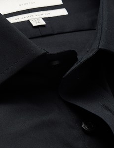 Men's Dress Black Slim Fit Cotton Stretch Shirt - Single Cuff