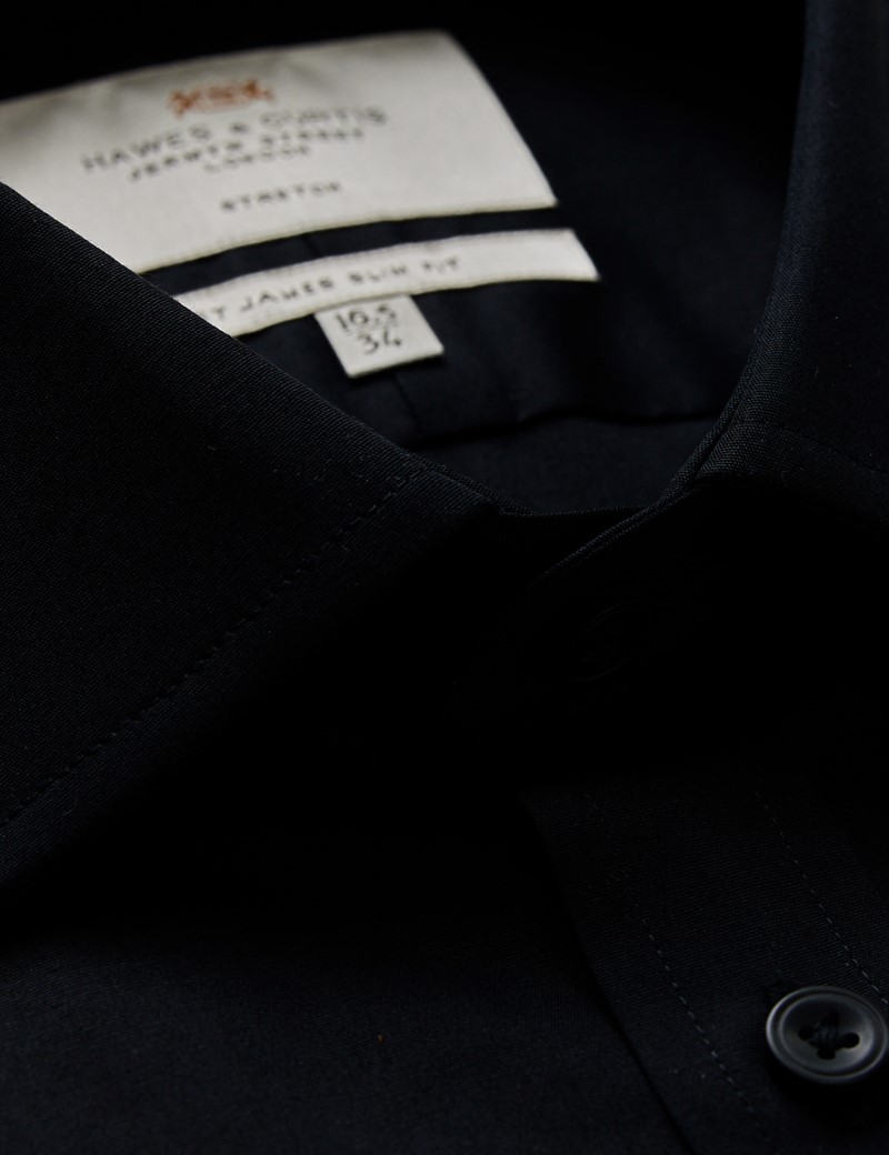 Men's Black Slim Cotton Stretch Shirt | Hawes and Curtis