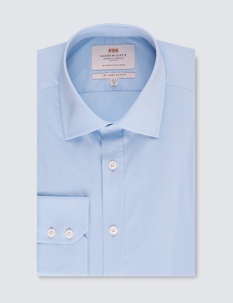 Men's Business Blue Slim Fit Cotton Stretch Shirt - Single Cuff