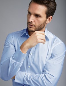 Men's Dress Blue Slim Fit Cotton Stretch Shirt - Single Cuff