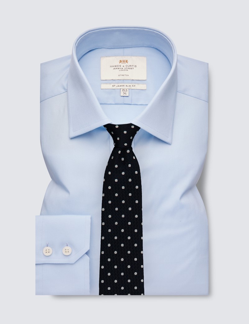 Men's Dress Blue Slim Fit Cotton Stretch Shirt - Single Cuff