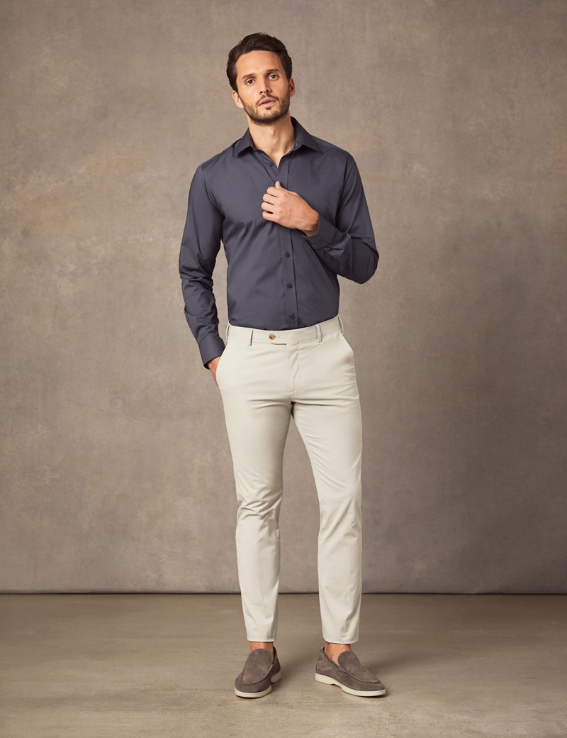 Men's Dress Pewter Slim Fit Cotton Stretch Shirt - Single Cuff | Hawes ...