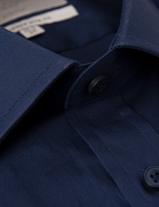 Men's Formal Navy Slim Fit Cotton Stretch Shirt - Single Cuff