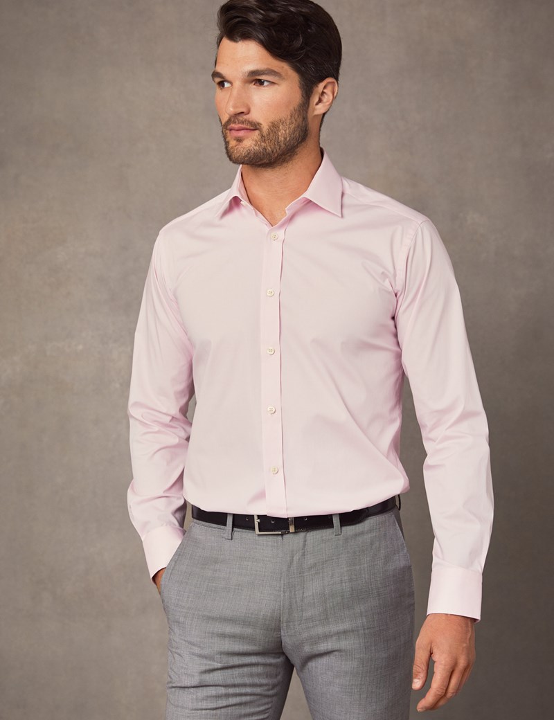 Men's Dress Pink Slim Fit Cotton Stretch Shirt - Single Cuff | Hawes ...