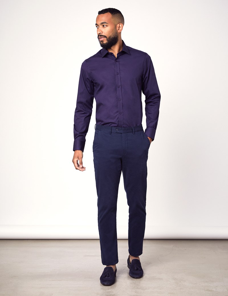 Men's Formal Grape Purple Slim Fit Cotton Stretch Shirt - Single Cuff ...