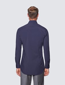 Men's Navy Slim Fit Travel Shirt - Single Cuff