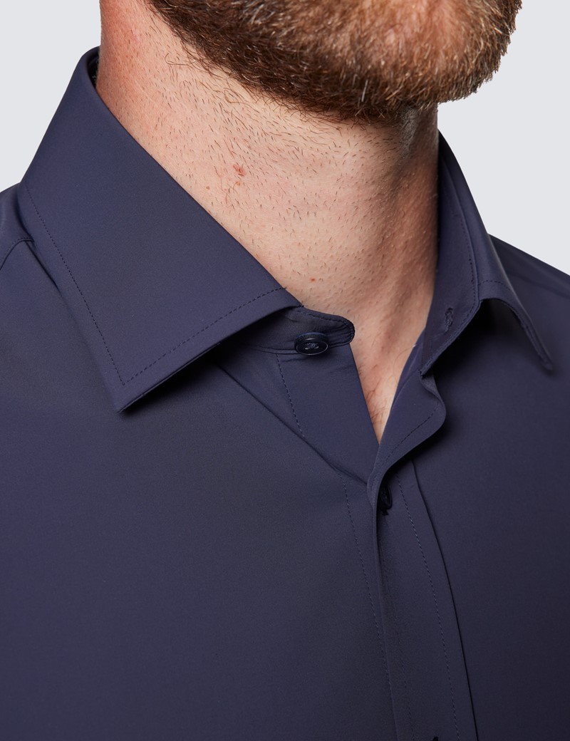 Men's Navy Slim Fit Travel Shirt - Single Cuff