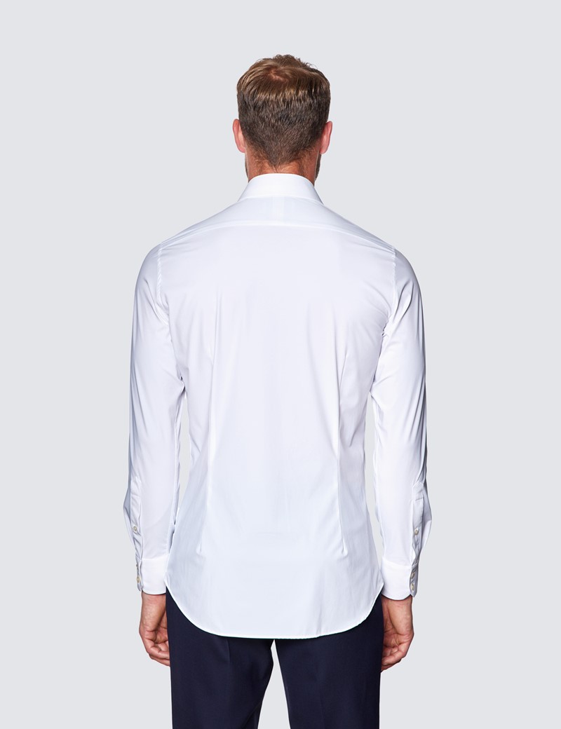 Men's White Slim Fit Travel Shirt - Single Cuff