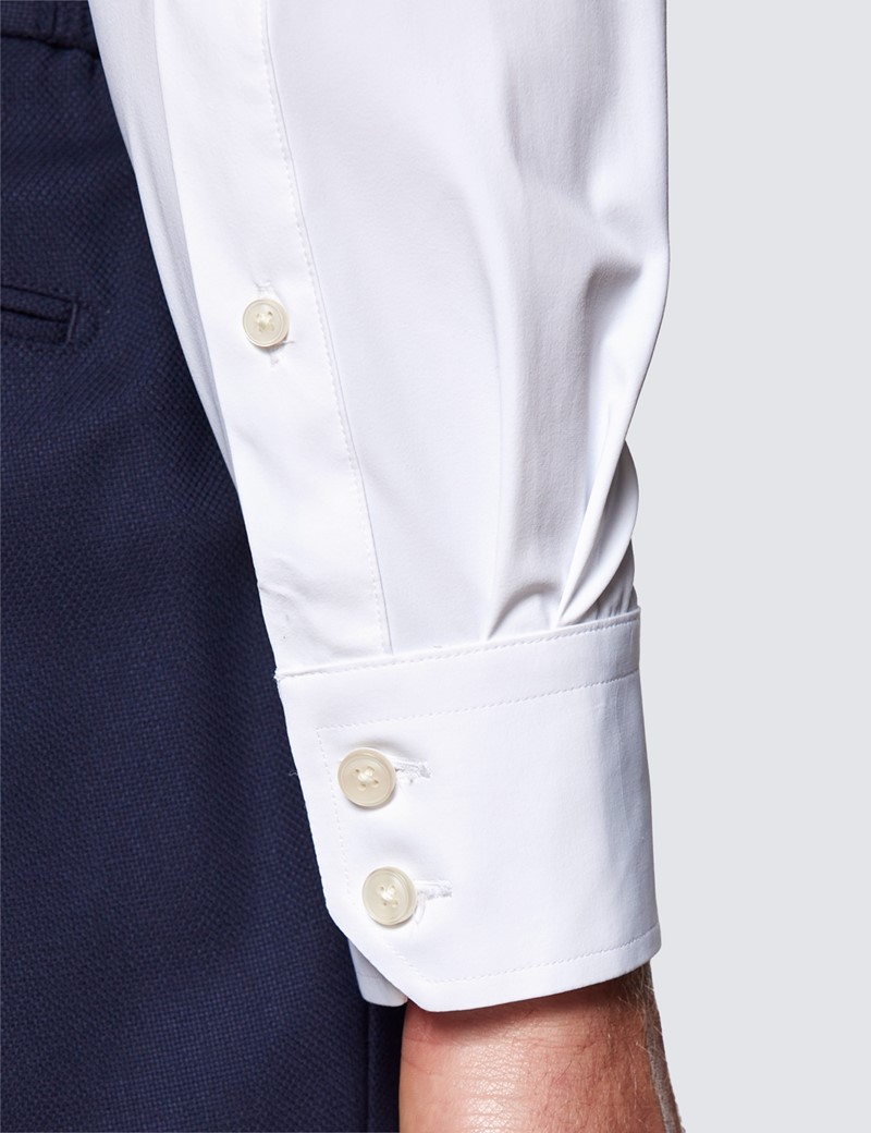 Men's White Slim Fit Travel Shirt - Single Cuff