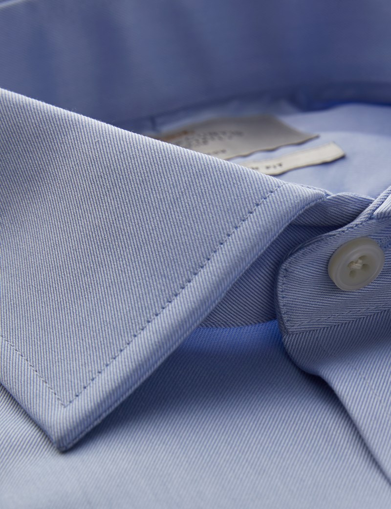 Men's Dress Blue Fine Twill Slim Fit Shirt - Single Cuff - Non Iron