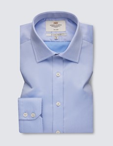 Men's Formal Blue Fine Twill Slim Fit Shirt - Single Cuff - Non Iron