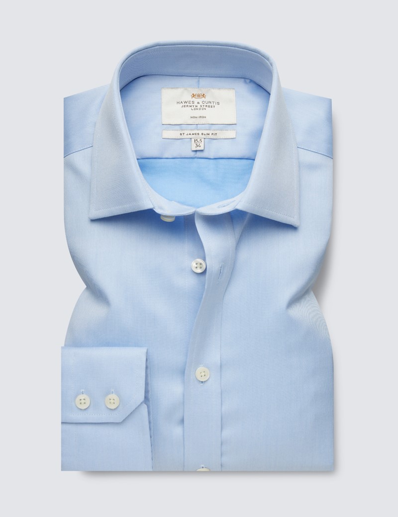 Bügelfreies Businesshemd – Slim Fit – Kentkragen – Twill blau