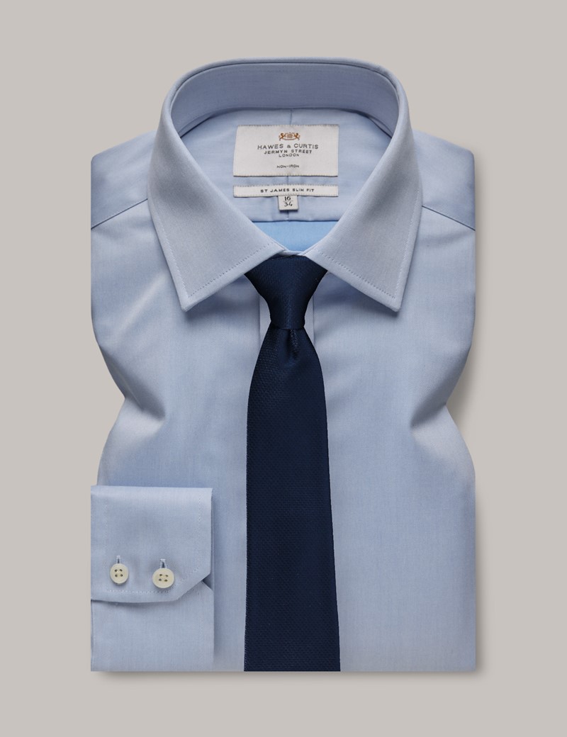 Non-Iron Blue Fine Slim Shirt | Hawes and Curtis