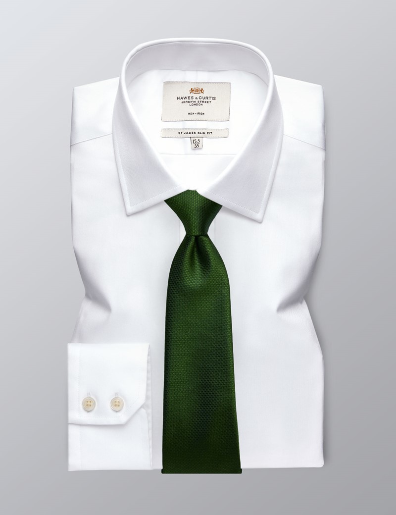 Men's  Formal White Fine Twill Slim Fit Shirt - Single Cuff - Non Iron