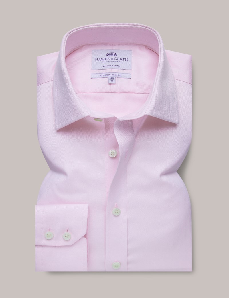 Men's Non-Iron Pink Herringbone Slim Stretch Shirt