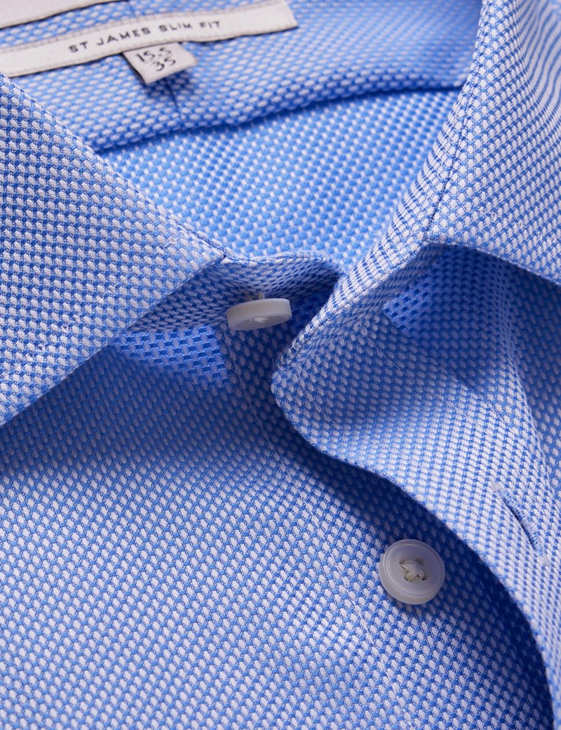 Men's Non-Iron Blue Fabric Interest Slim Shirt