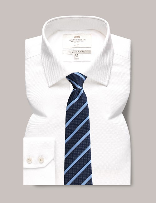 Bügelfreies Businesshemd – Slim Fit – Kentkragen – weiß strukturiert