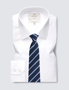 Non Iron White Pique Relaxed Slim Fit Shirt With Semi Cutaway Collar - Single Cuffs  