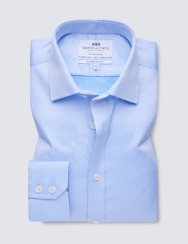 Bügelfreies Hemd mit Stretch – Slim Fit – Kentkragen – blau Twill