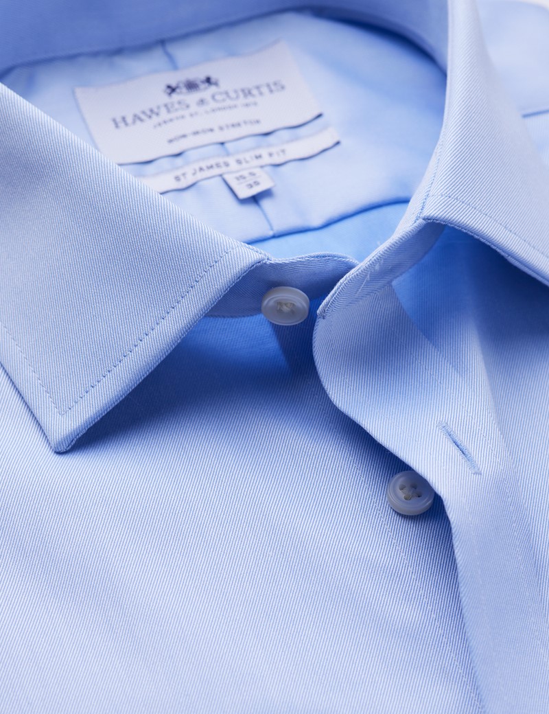 Men's Dress Blue Twill Slim Fit Shirt - Single Cuff - Non Iron