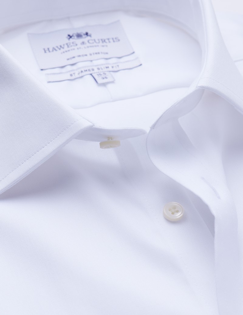 Men's Formal White Twill Slim Fit Shirt - Single Cuff - Non Iron