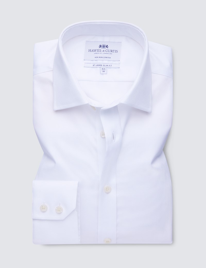 Men's Formal White Twill Slim Fit Shirt - Single Cuff - Non Iron