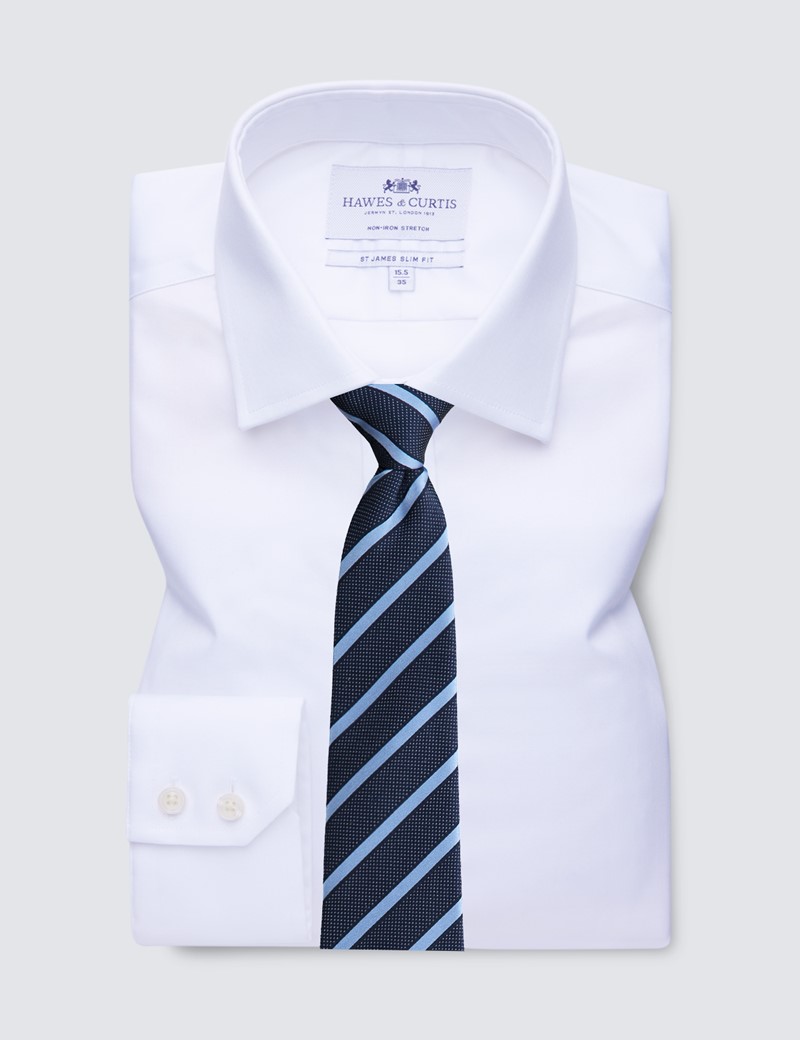 Men's Formal White Twill Slim Fit Shirt - Single Cuff - Non Iron