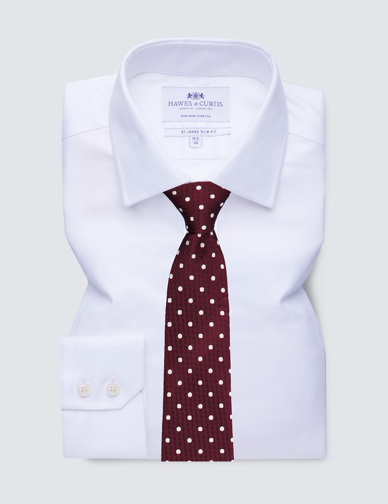 Men's Business White Herringbone Slim Fit Shirt - Single Cuff - Non Iron