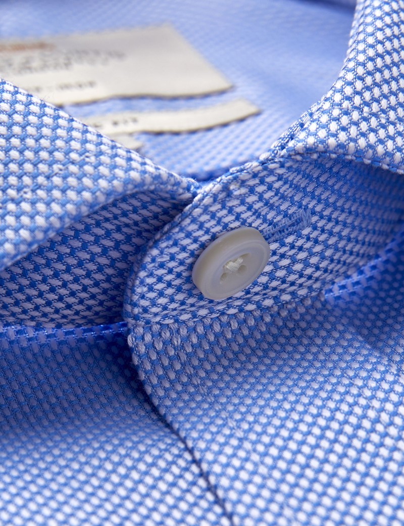 Non Iron Blue Fabric Interest Slim Fit Shirt With Semi Cutaway Collar - Single Cuffs