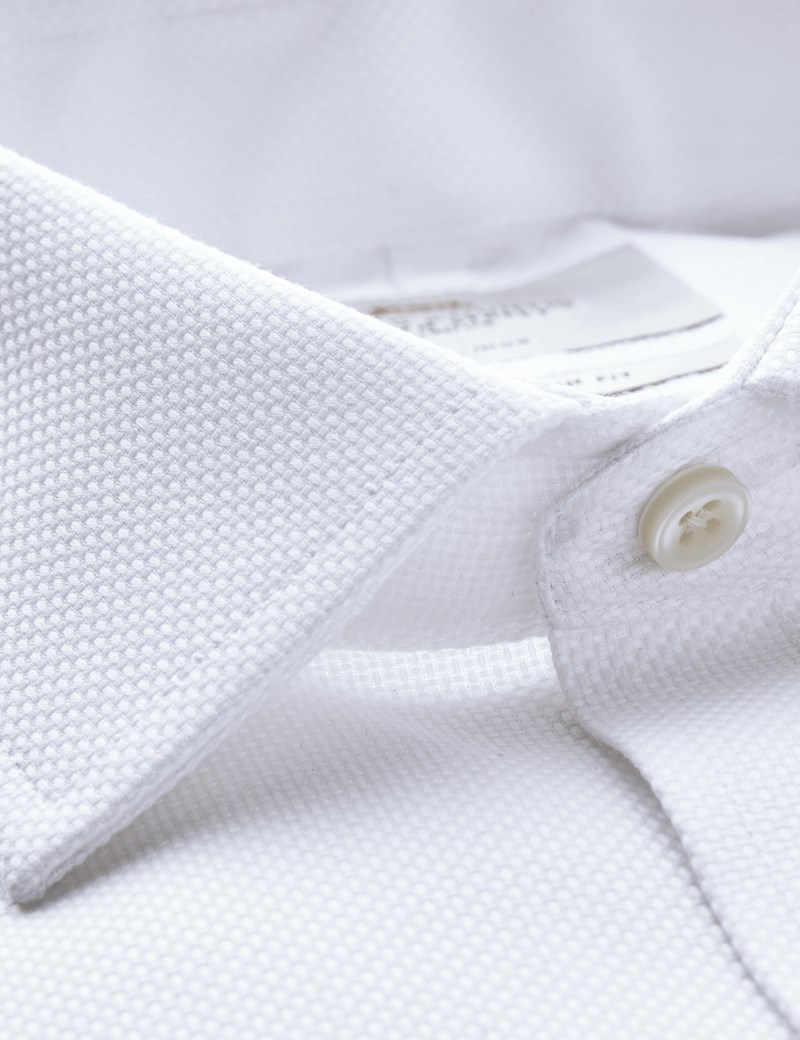 Non Iron White Fabric Interest Slim Fit Shirt With Semi Cutaway Collar - Single Cuffs
